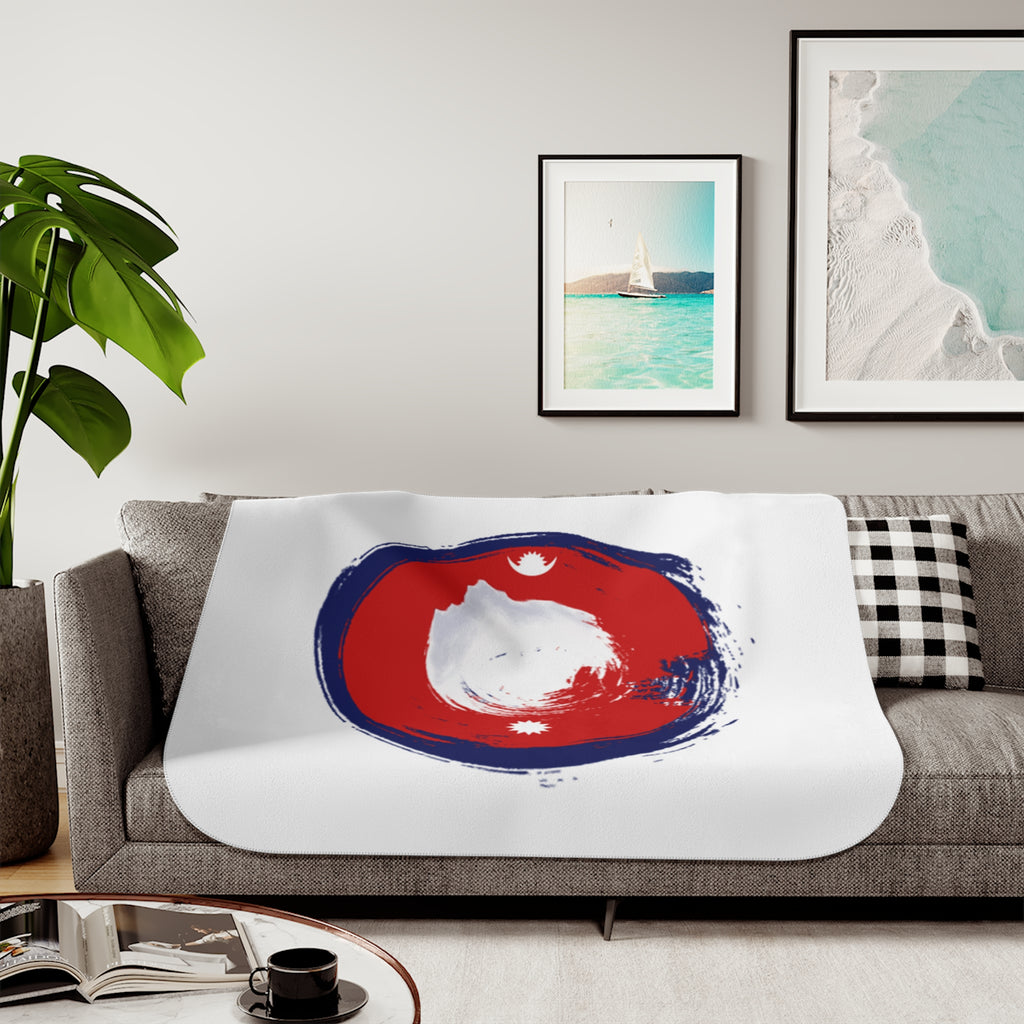 Nepal Circle Brush Sherpa Blanket — Red & Blue Mandala Fleece Throw