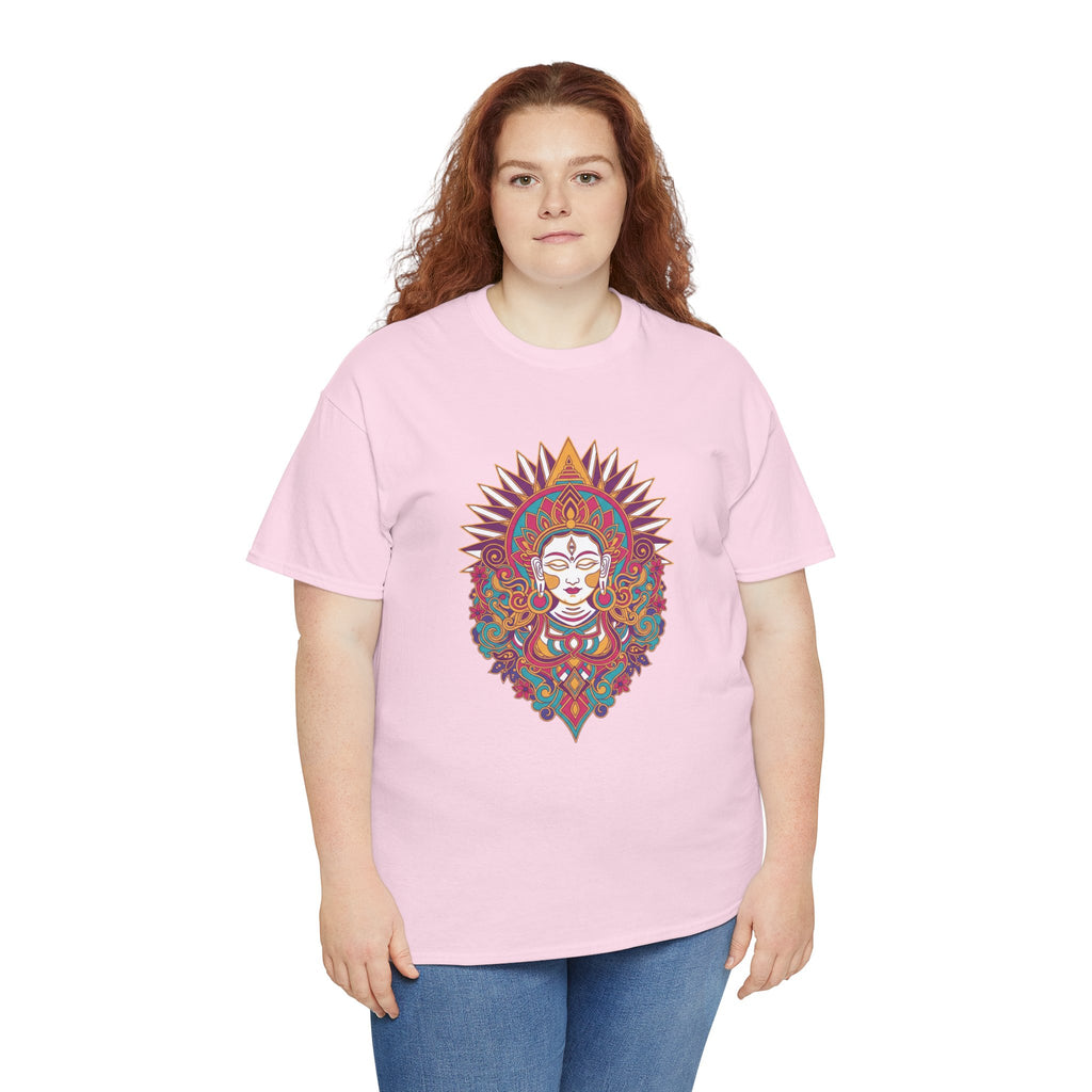 Spiritual Goddess Sun Mandala Tee — Colorful Boho Yoga T‑Shirt