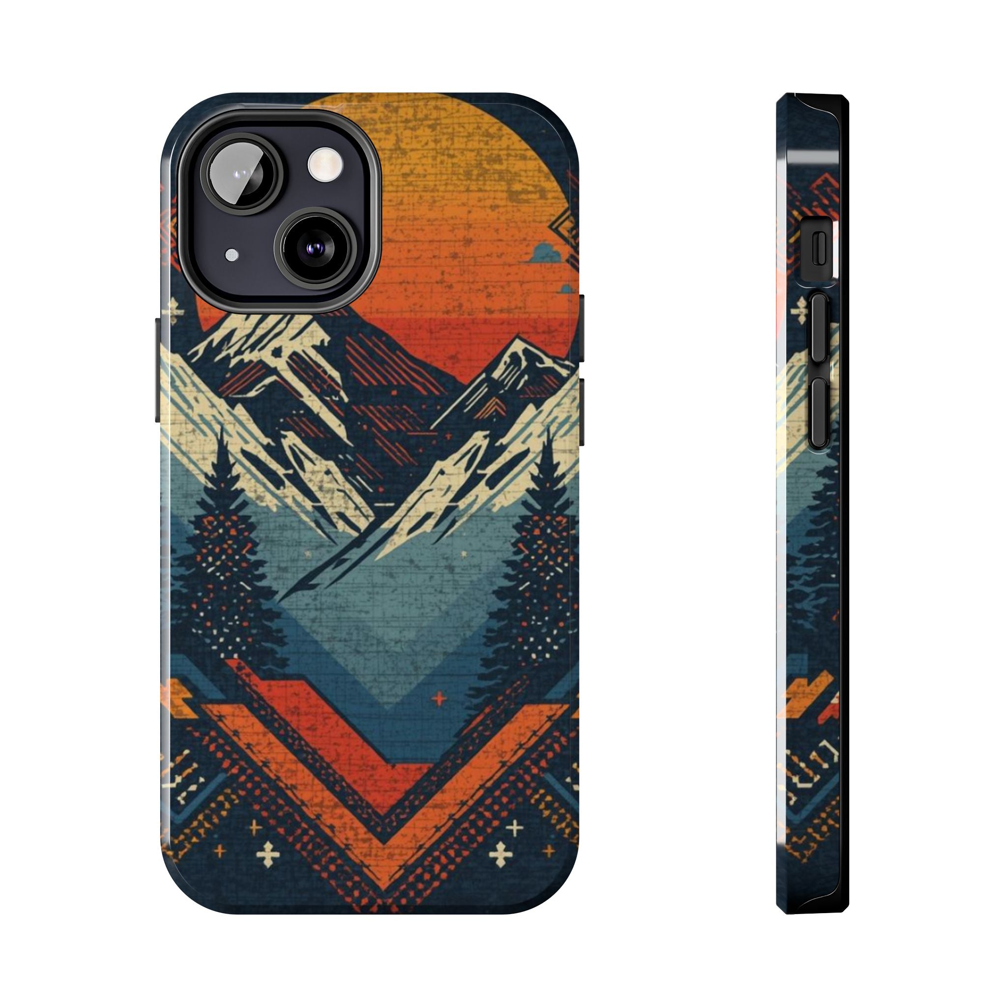 Tough Phone Case — Retro Mountain Sunset Design