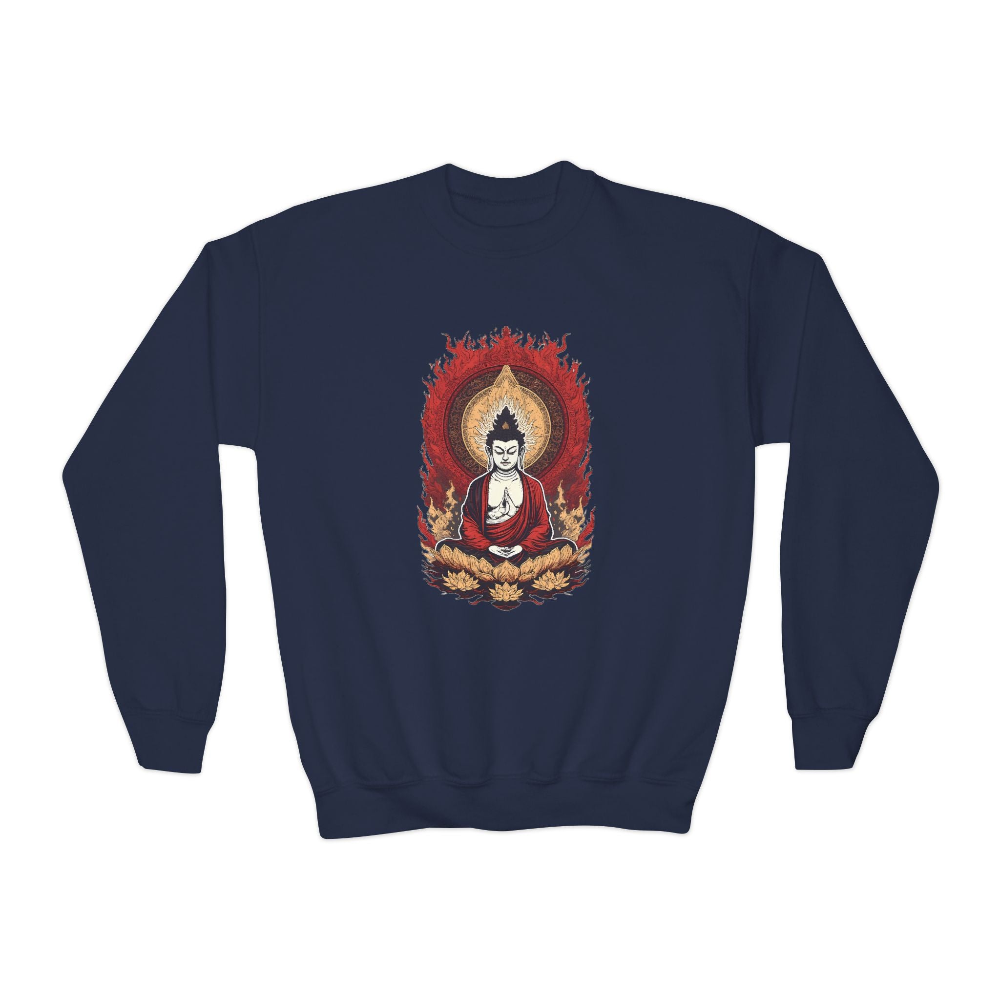 Buddha Flame Youth Crewneck Sweatshirt - Meditating Lotus Graphic