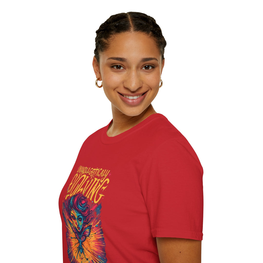 Evolving Butterfly Graphic T-Shirt — "Unapologetically Evolving" Vibrant Psychedelic Tee