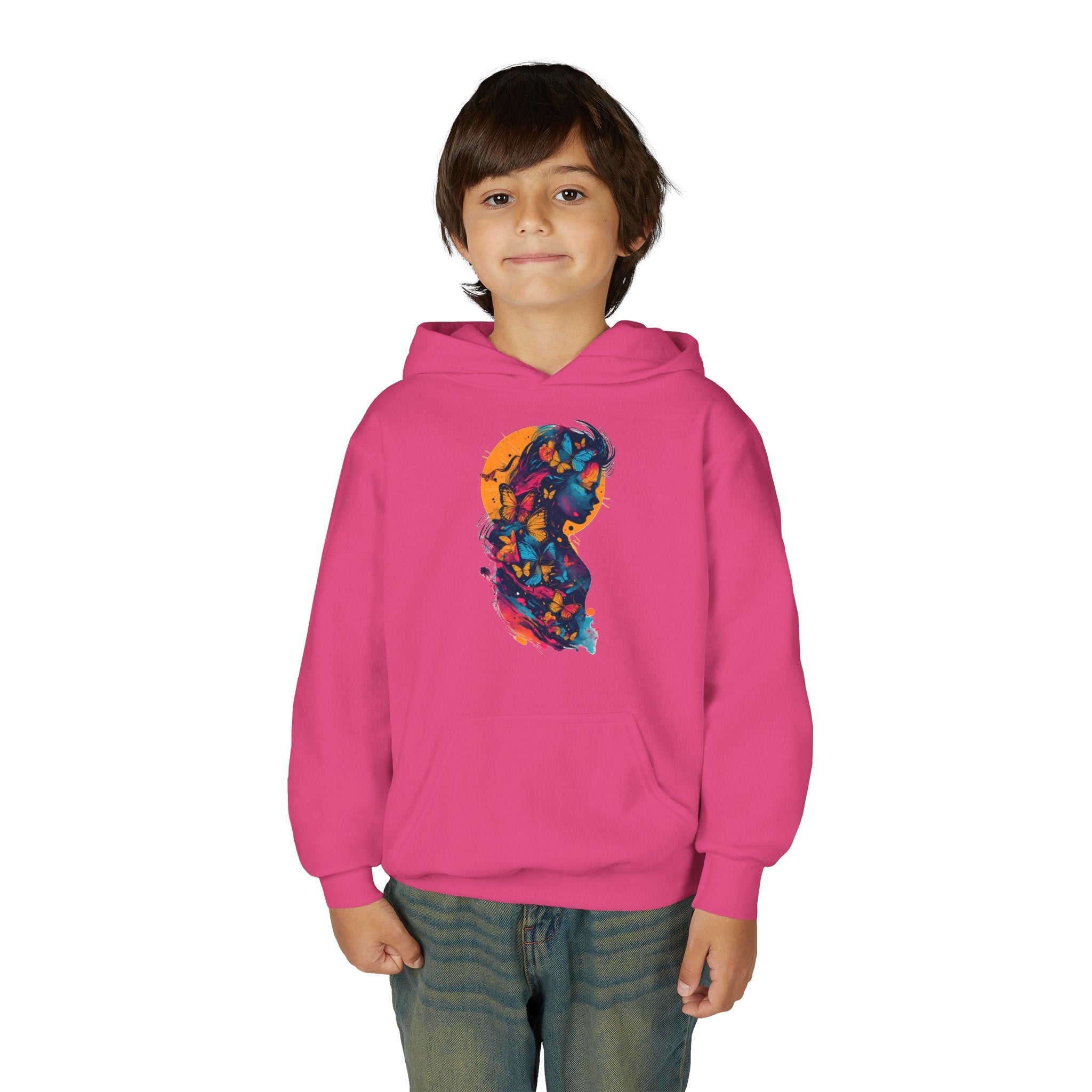Youth Hoodie — Colorful Butterfly Silhouette Kids Pullover