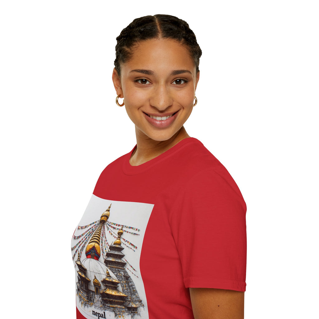 Nepal Temple Graphic T-Shirt — Boudhanath Stupa Prayer Flags Travel Tee