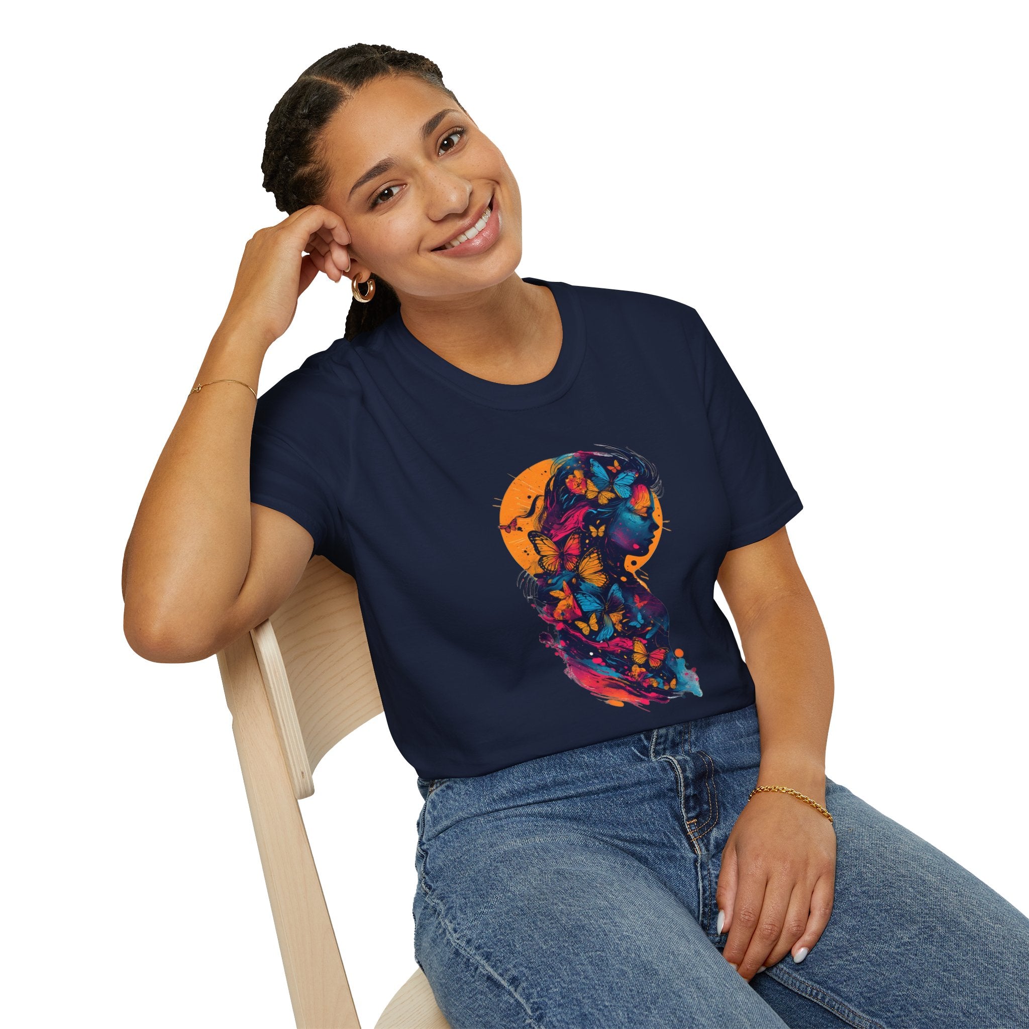 Butterfly Silhouette T-Shirt — Colorful Floral Profile Tee
