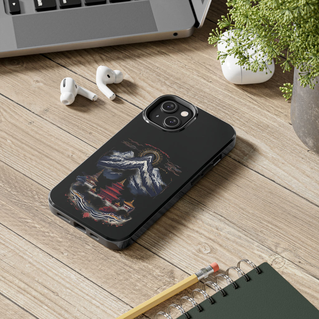 Mountain Temple Tough Phone Case — Japanese-Inspired Landscape Phone Cover
