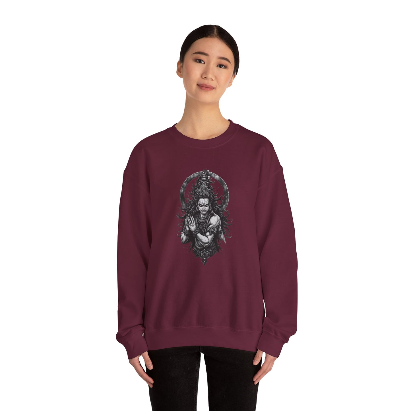 Shiva Meditation Crewneck Sweatshirt — Detailed Shiva Portrait Spiritual Yoga Pullover