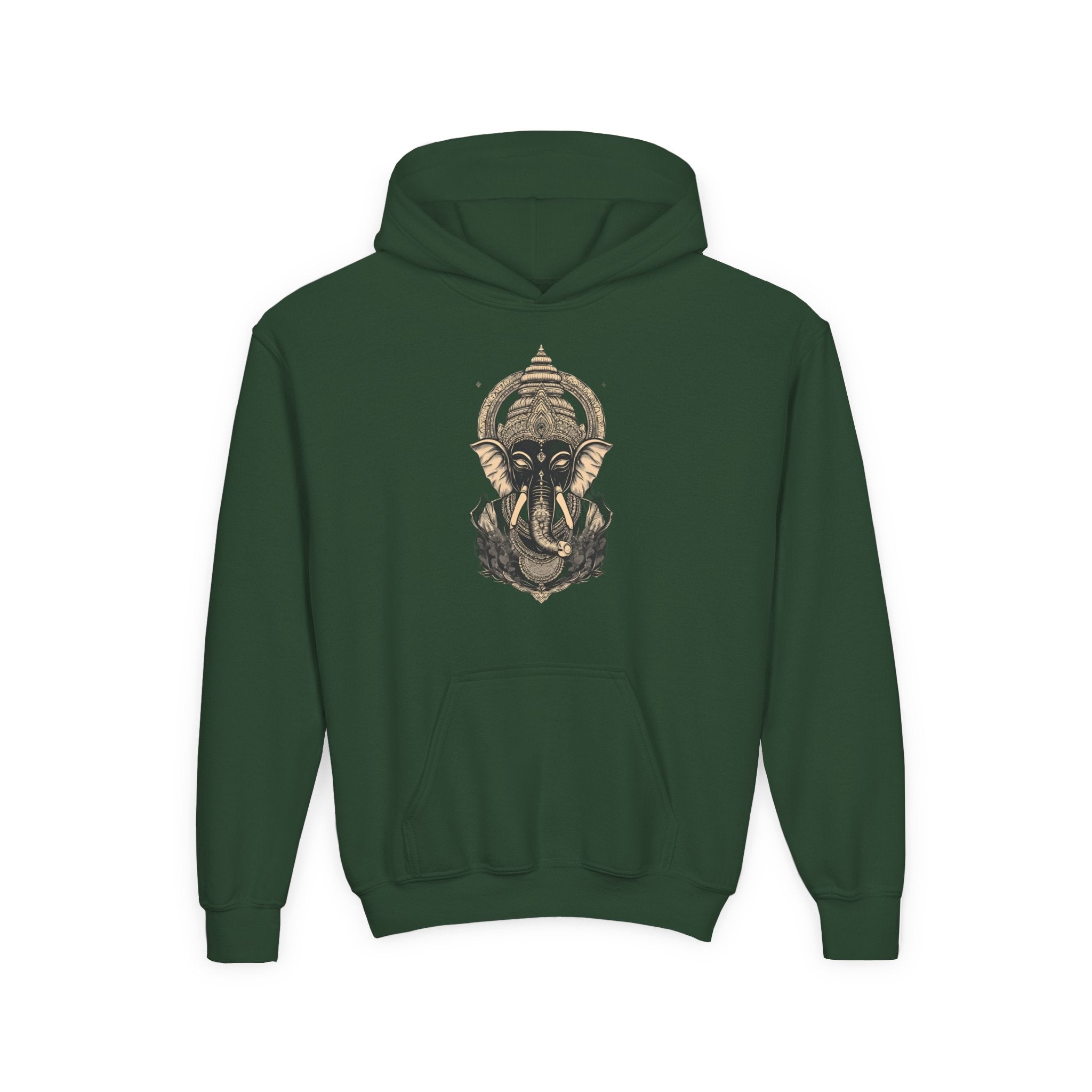 Youth Hoodie — Majestic Ganesha Elephant Art Graphic