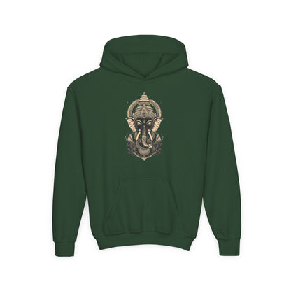 Youth Hoodie — Majestic Ganesha Elephant Art Graphic