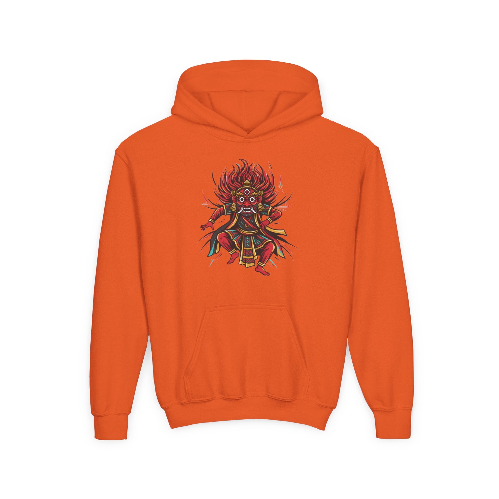 Youth Hoodie — Colorful Mythical Demon Mask Graphic