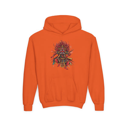 Youth Hoodie — Colorful Mythical Demon Mask Graphic