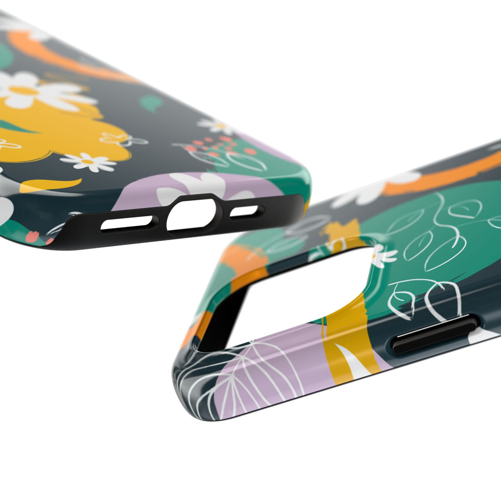 Floral Abstract Tough Phone Case — Colorful Daisies & Brushstroke Design