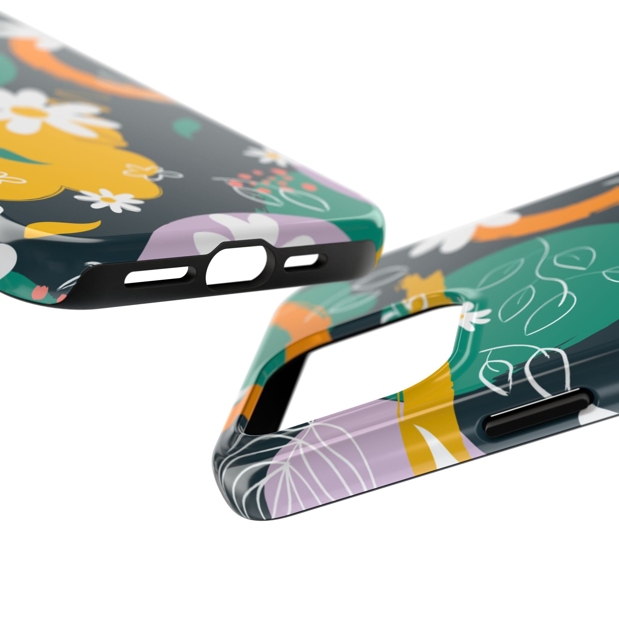 Floral Abstract Tough Phone Case — Colorful Daisies & Brushstroke Design