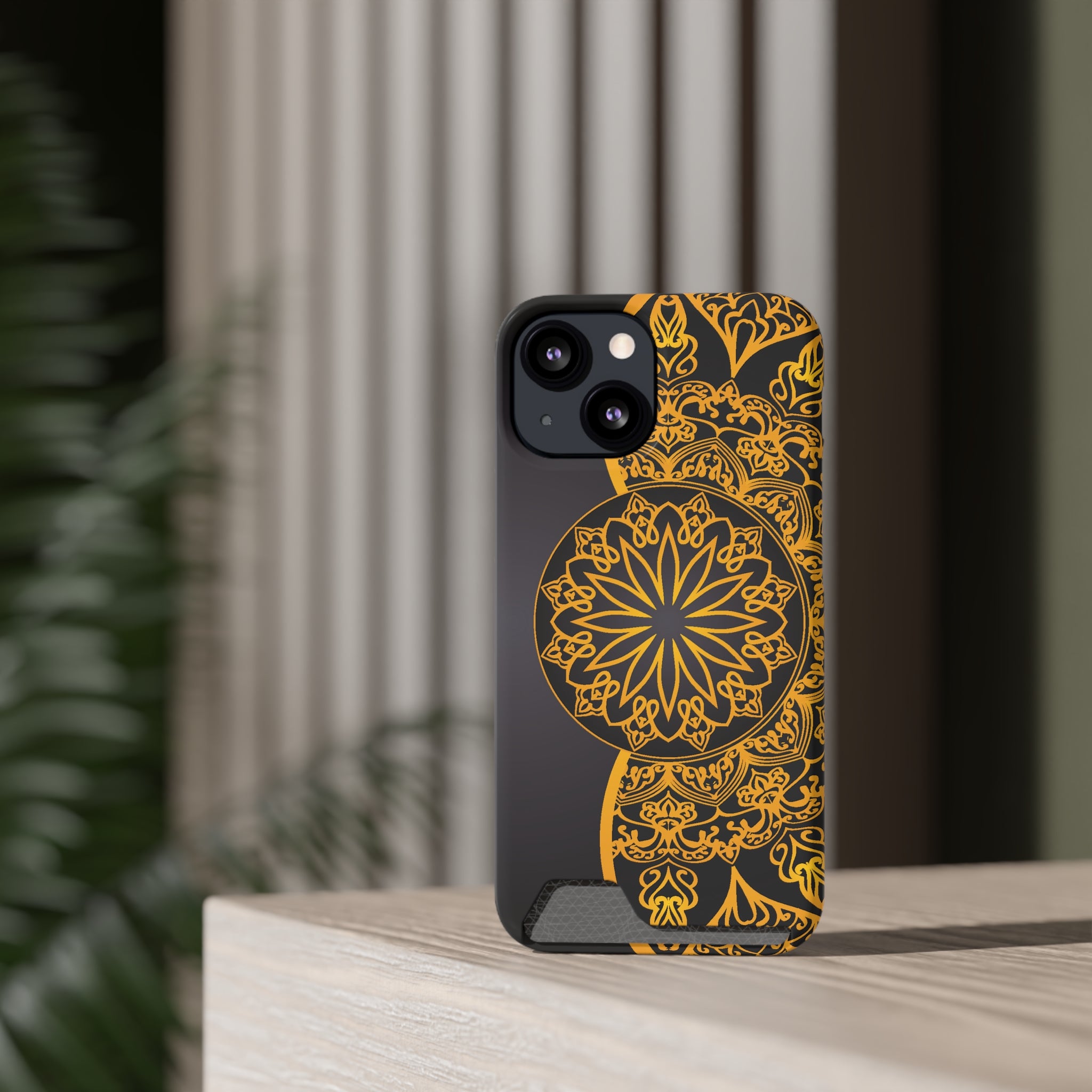 Elegant Mandala Phone Case With Card Holder, Boho Chic Gift, Smartphone Protector, Functional Accessory, Stylish Tech Decor