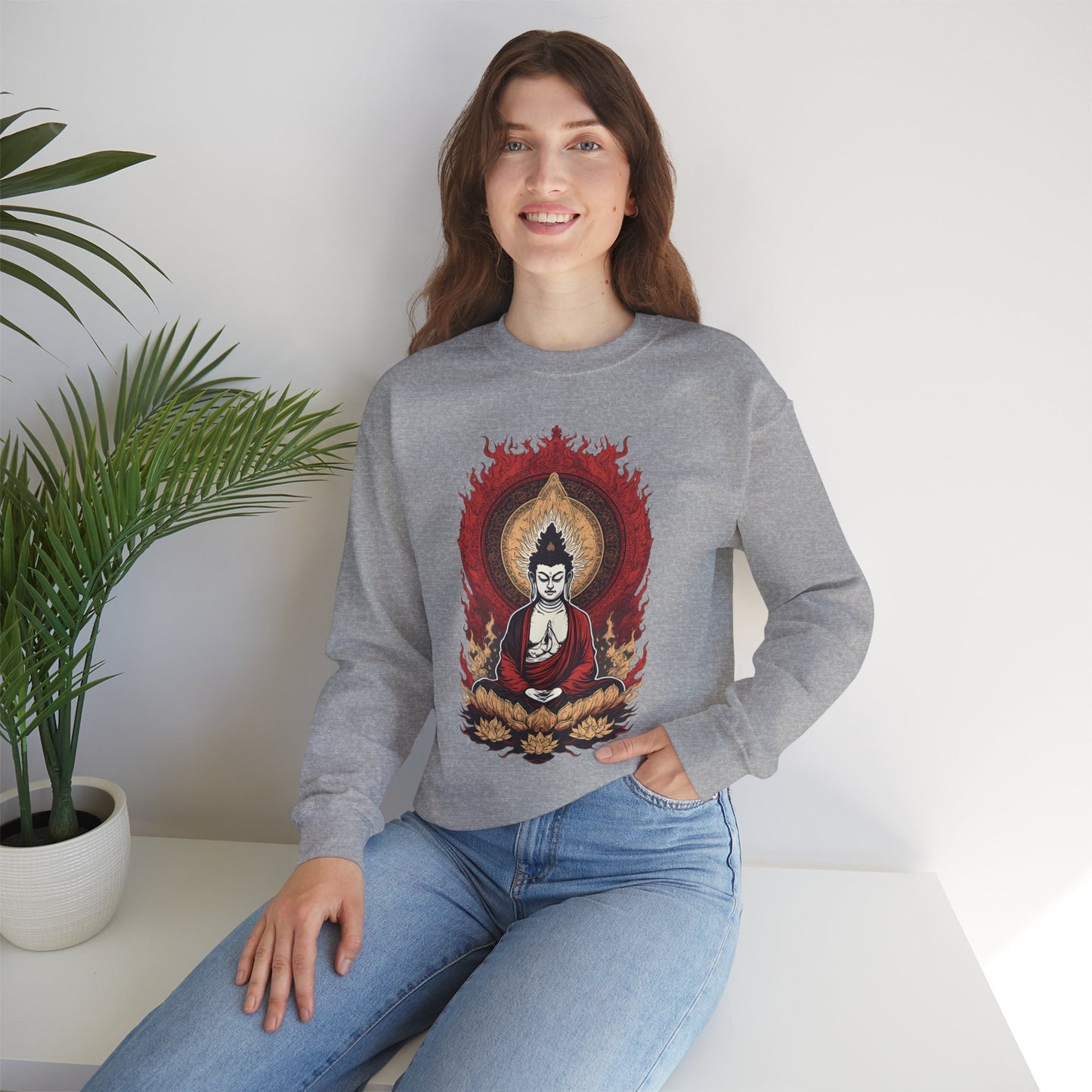 Buddha Lotus Flame Crewneck Sweatshirt