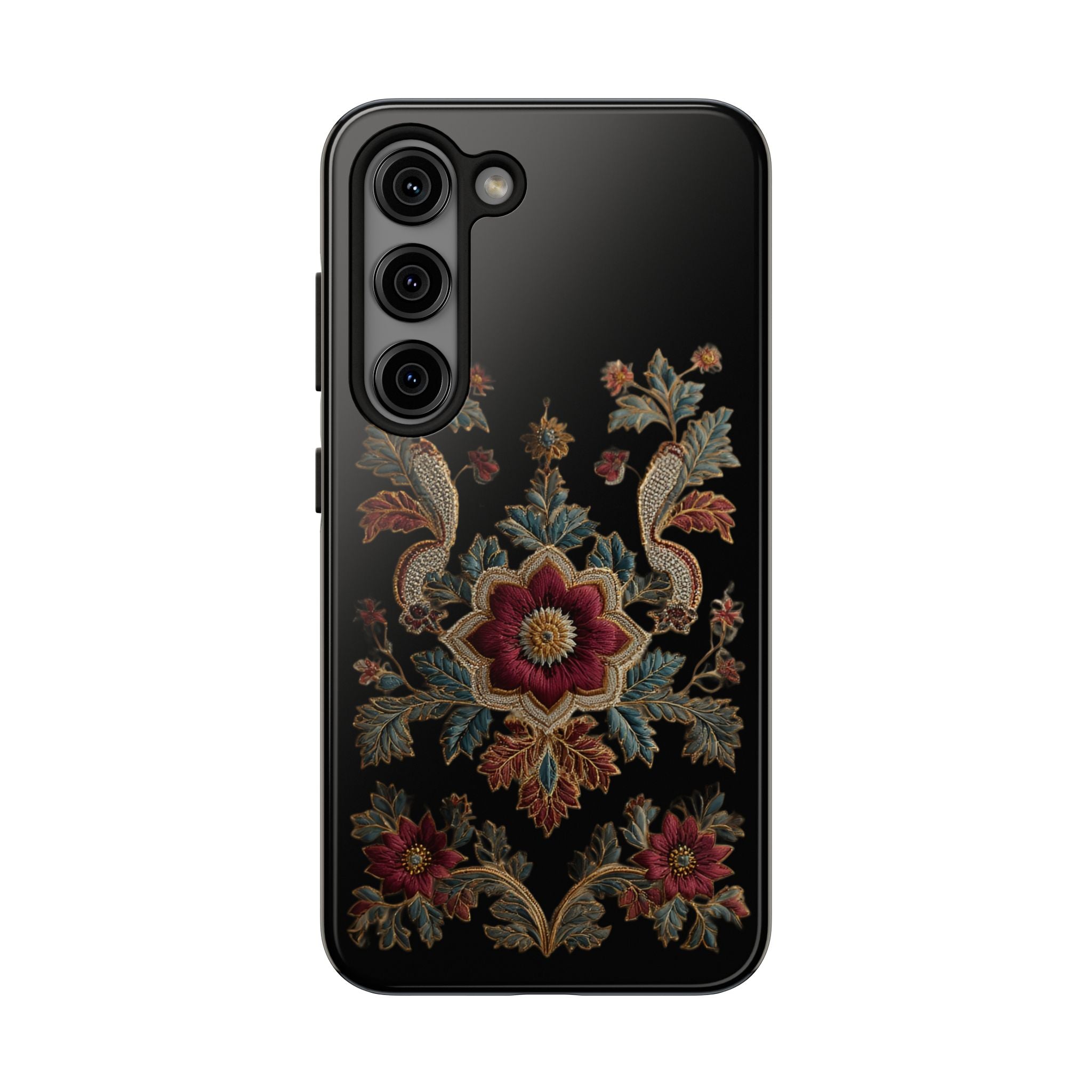 Floral Embroidered Tough Phone Case — Vintage Boho Protective Cover