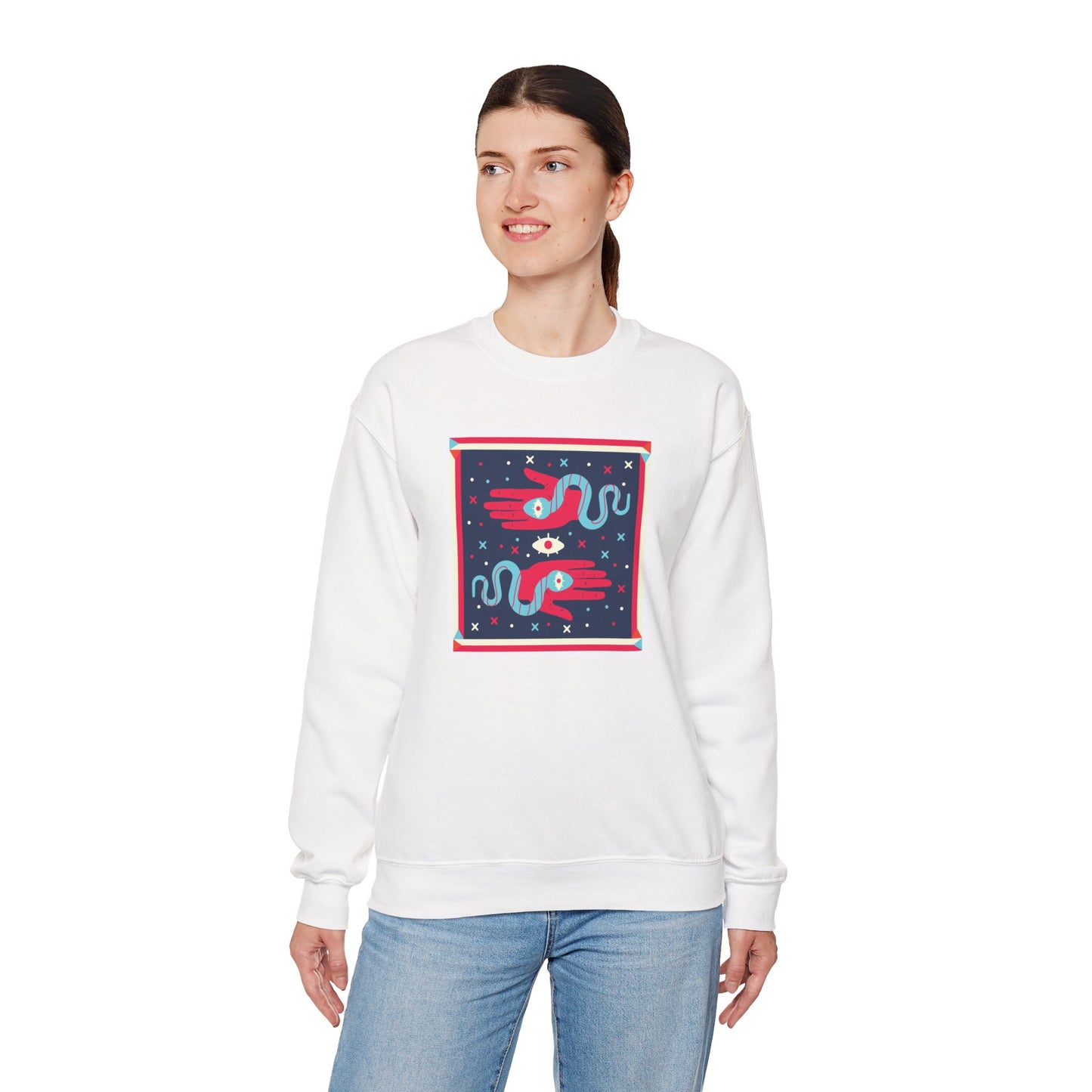 Crewneck Sweatshirt — Mystic Hand & Snake Graphic