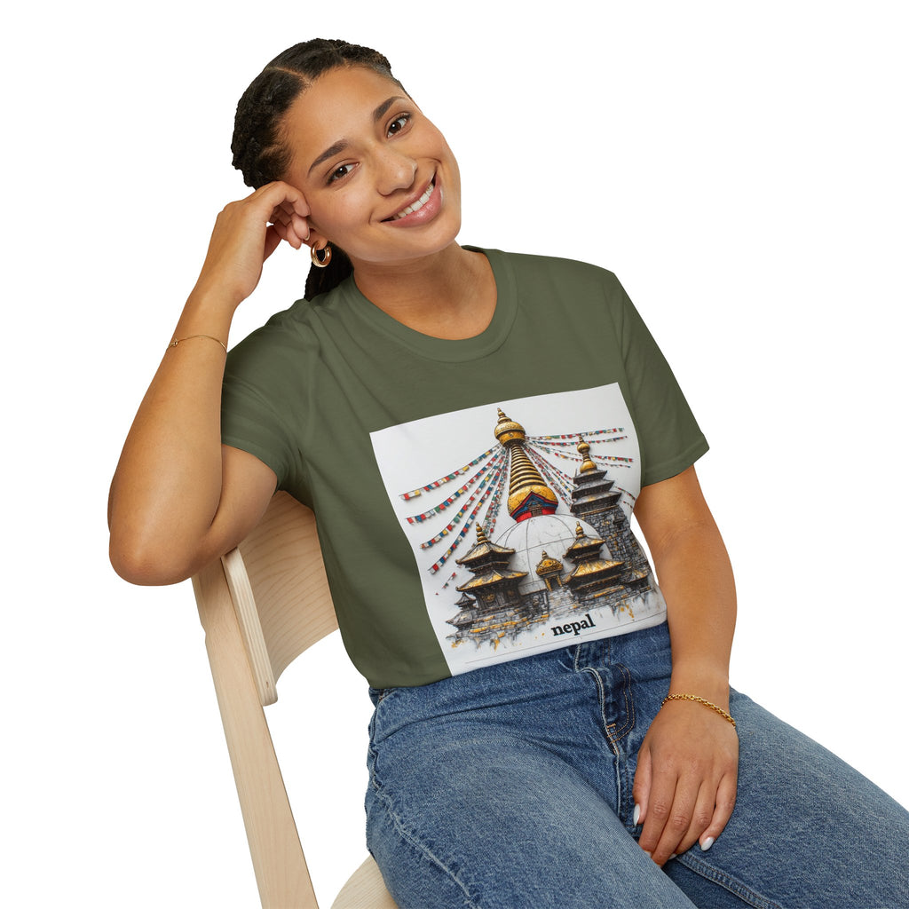 Nepal Temple Graphic T-Shirt — Boudhanath Stupa Prayer Flags Travel Tee