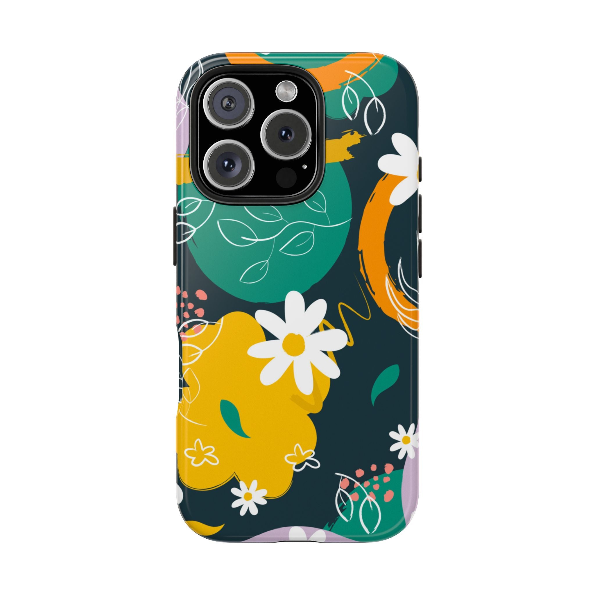 Floral Abstract Tough Phone Case — Colorful Daisies & Brushstroke Design