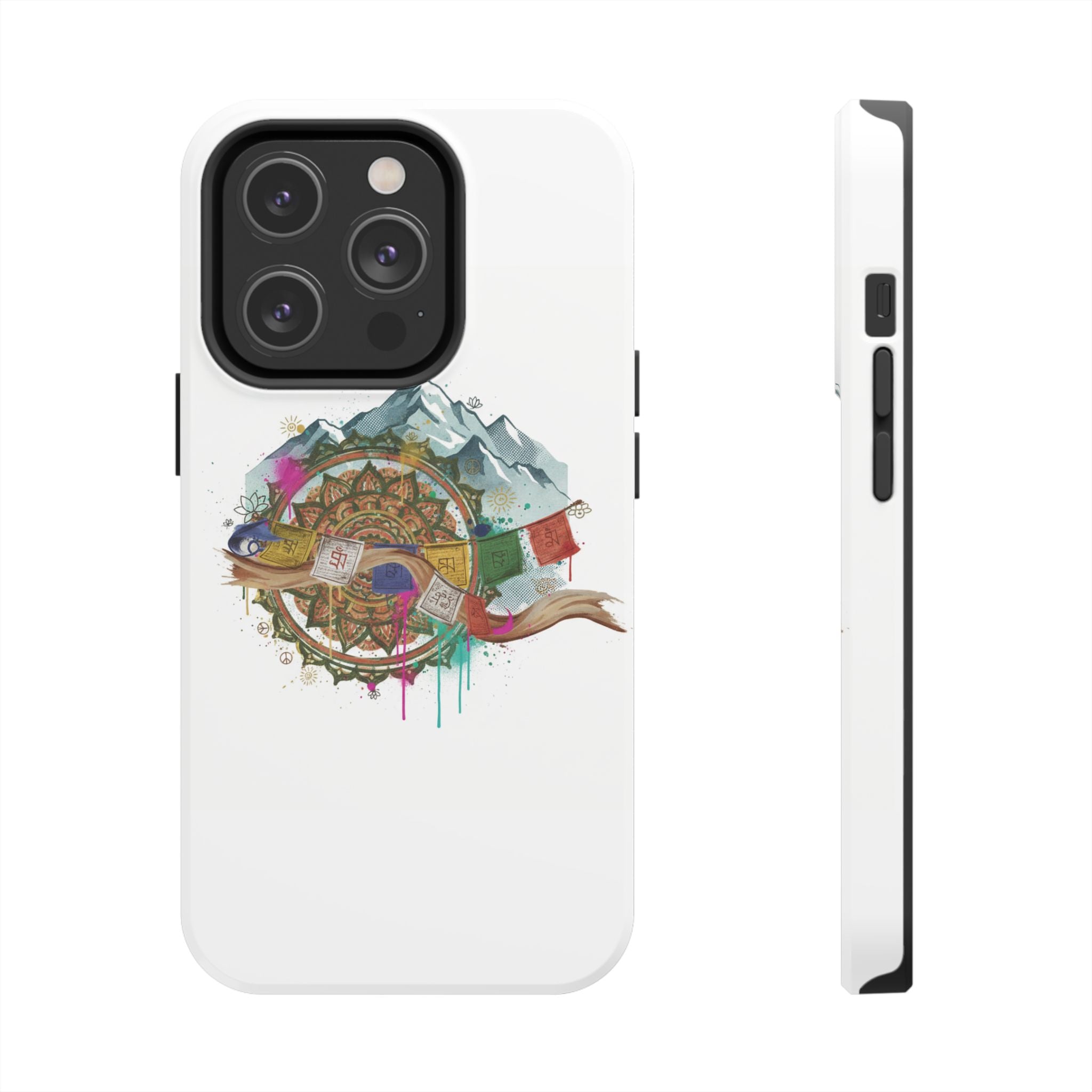 Mountain Compass Tough Phone Case with Prayer Flags & Fish Design