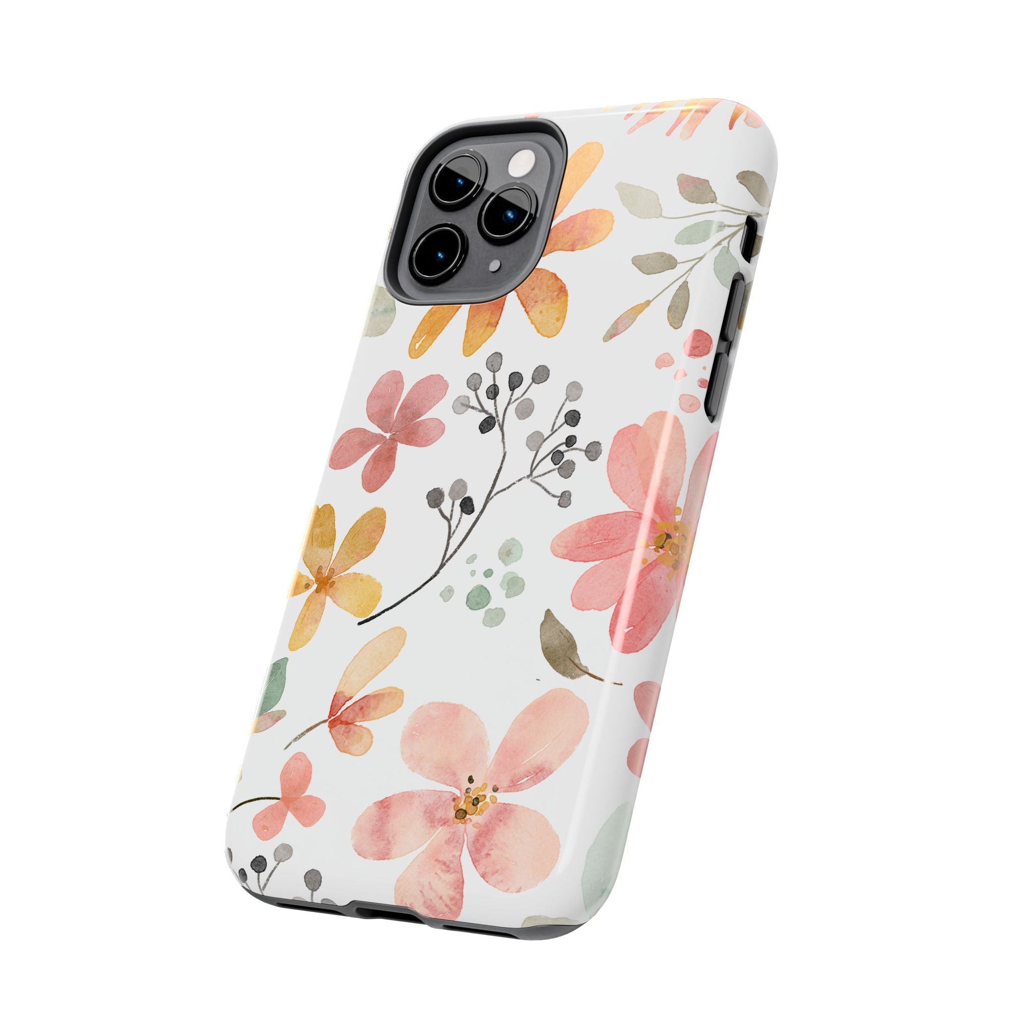 Floral Watercolor Tough Phone Case — Pink & Peach Botanical Protection
