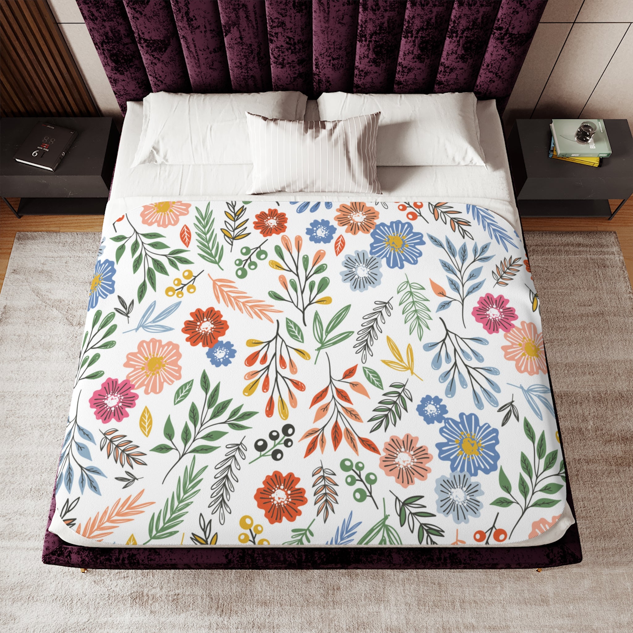 Floral Sherpa Blanket — Reversible Cozy Throw with Colorful Wildflower Print