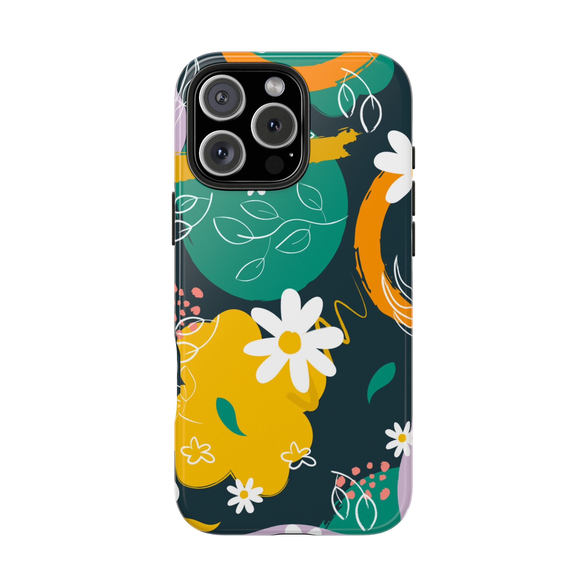 Floral Abstract Tough Phone Case — Colorful Daisies & Brushstroke Design