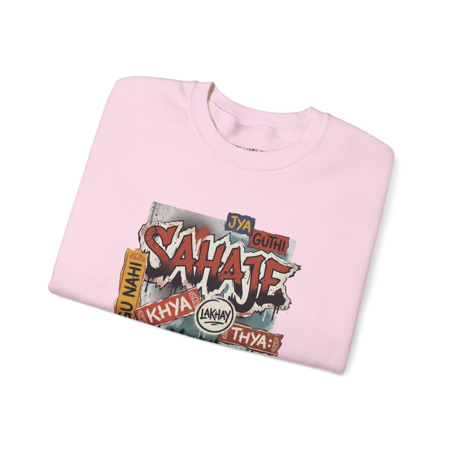 Crewneck Sweatshirt — 'Sahaje' Vintage Sticker Collage Graphic