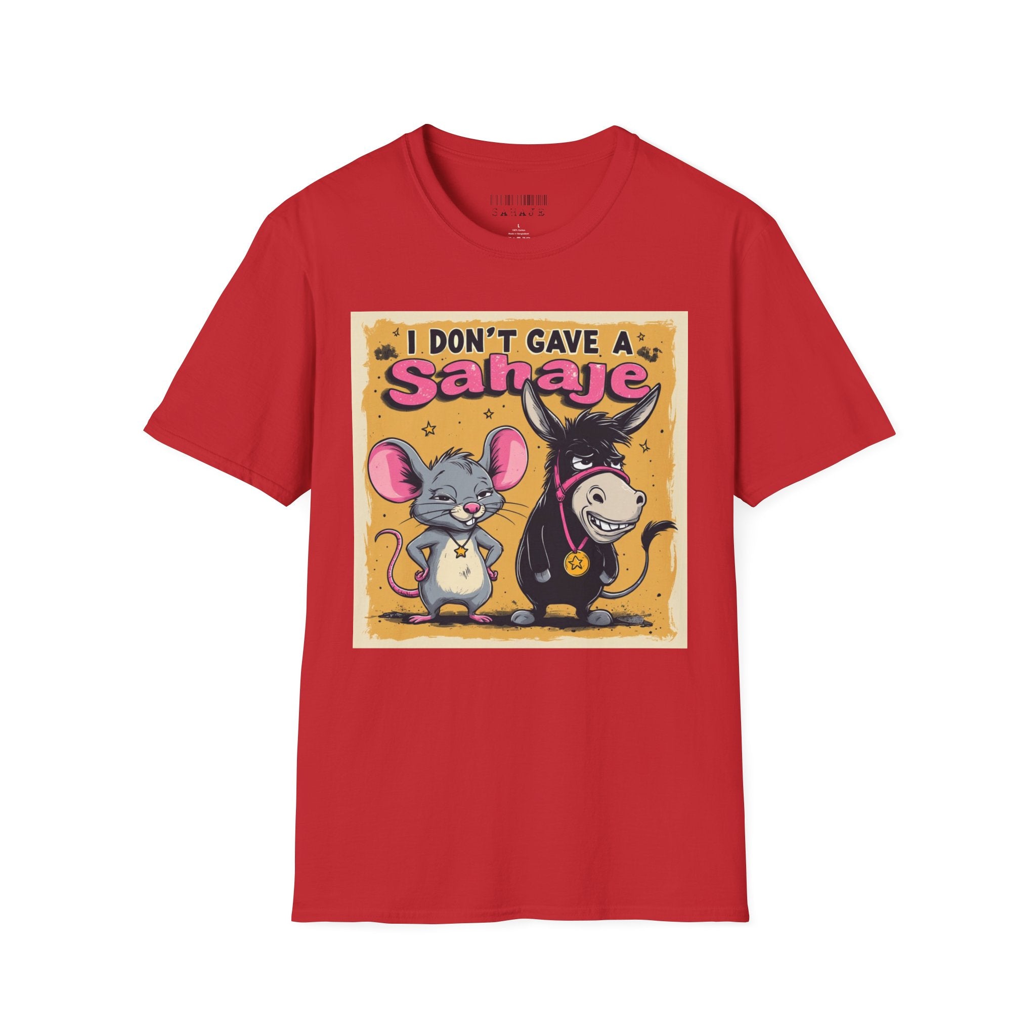 Don’t Give a Satrage T-Shirt — Funny Mouse & Donkey Cartoon Tee