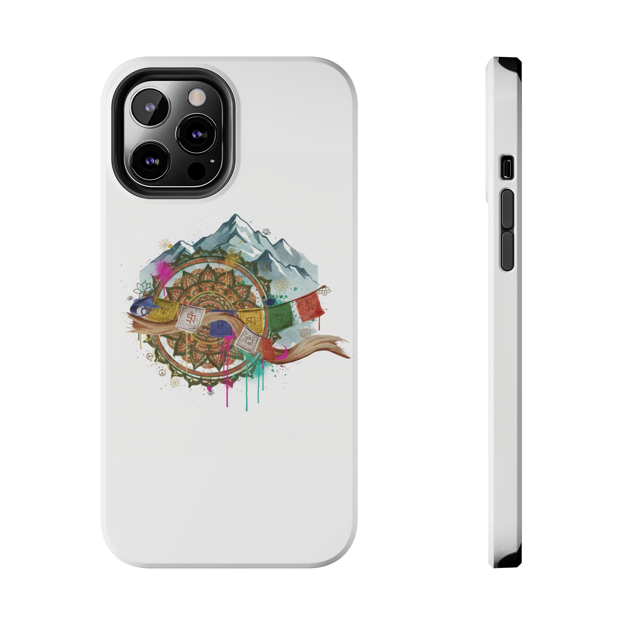 Mountain Compass Tough Phone Case with Prayer Flags & Fish Design