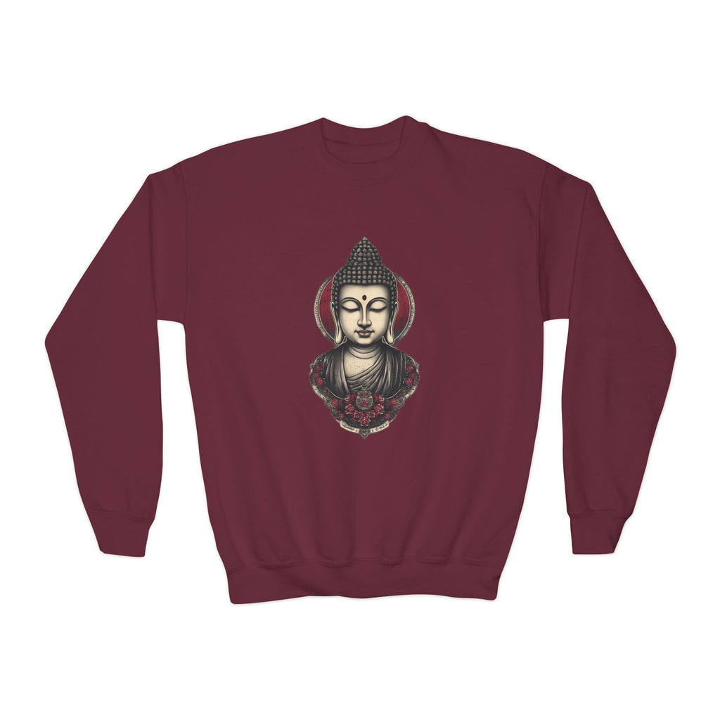 Buddha Head Crewneck Sweatshirt — Youth Mindfulness Graphic Pullover