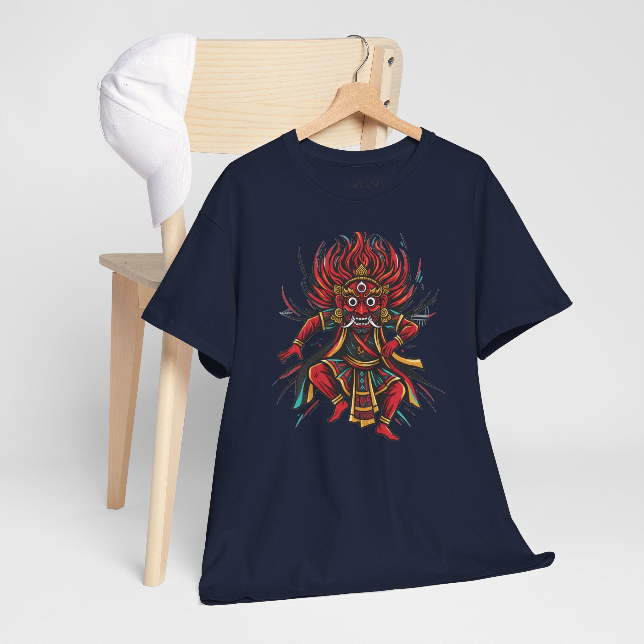 T-Shirt — Fierce Red Oni Demon Graphic Tee (Mythic Japanese Mask Design)