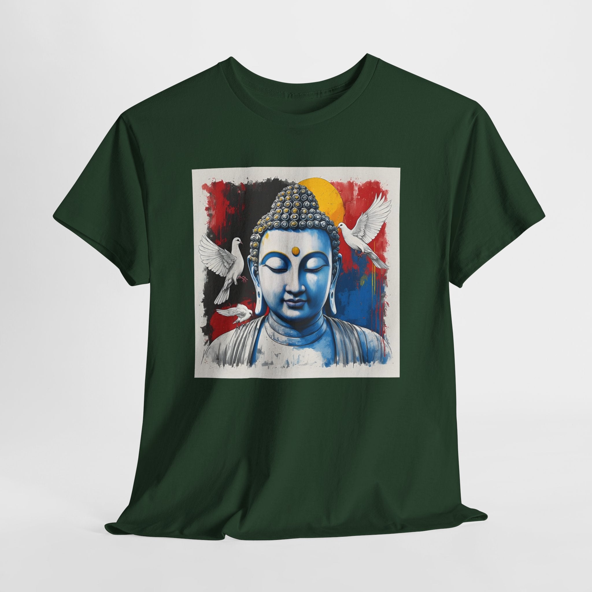 Buddha Peace Tee — Colorful Buddha & Doves Graphic T-Shirt