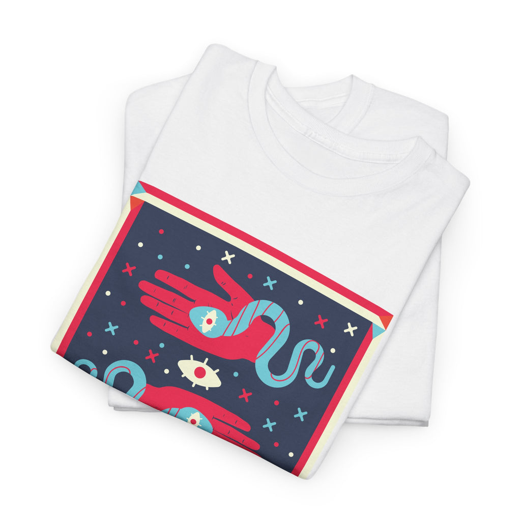 Retro Cosmic Hands T-Shirt — Mystic Hand & Snake Graphic Tee