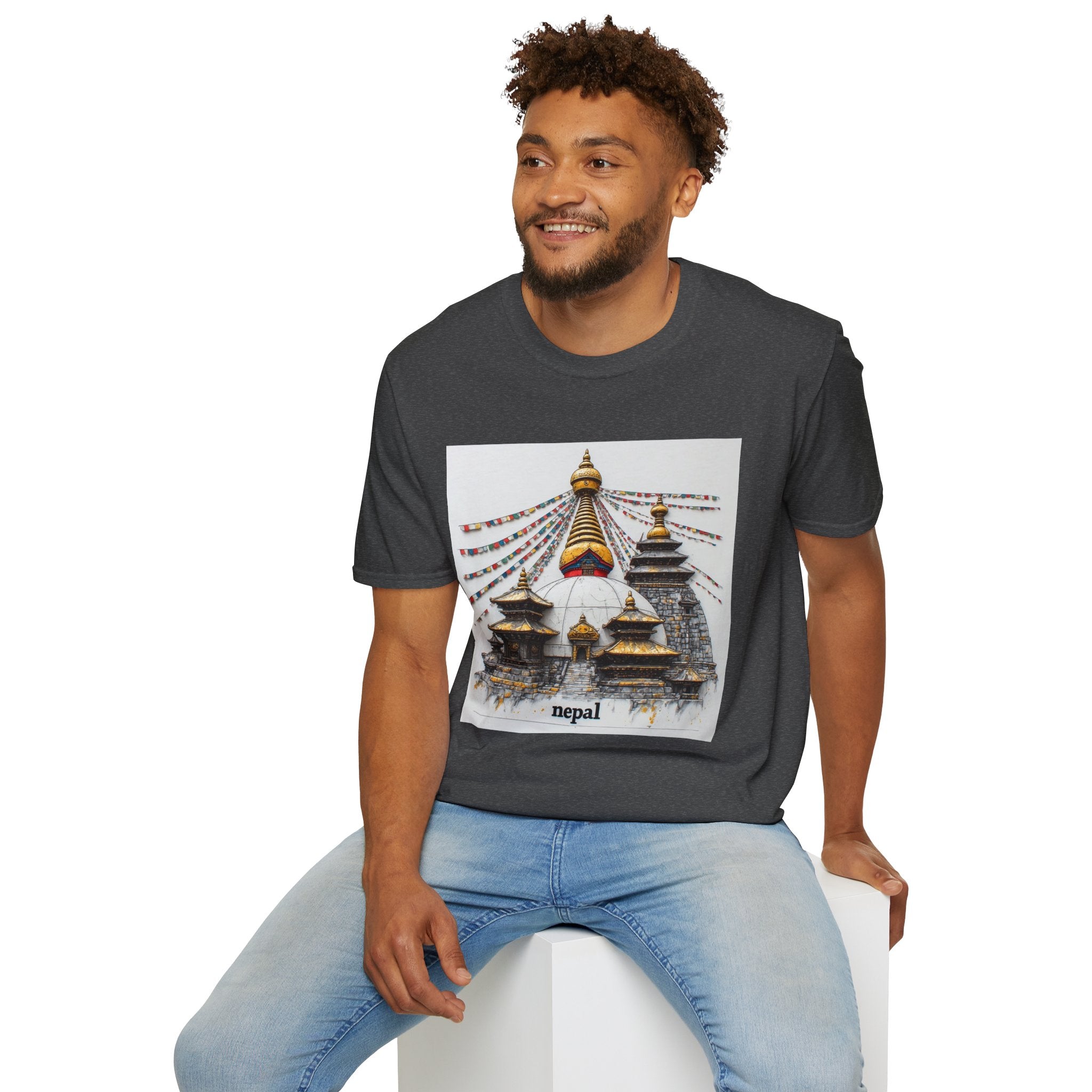 Nepal Temple Graphic T-Shirt — Boudhanath Stupa Prayer Flags Travel Tee