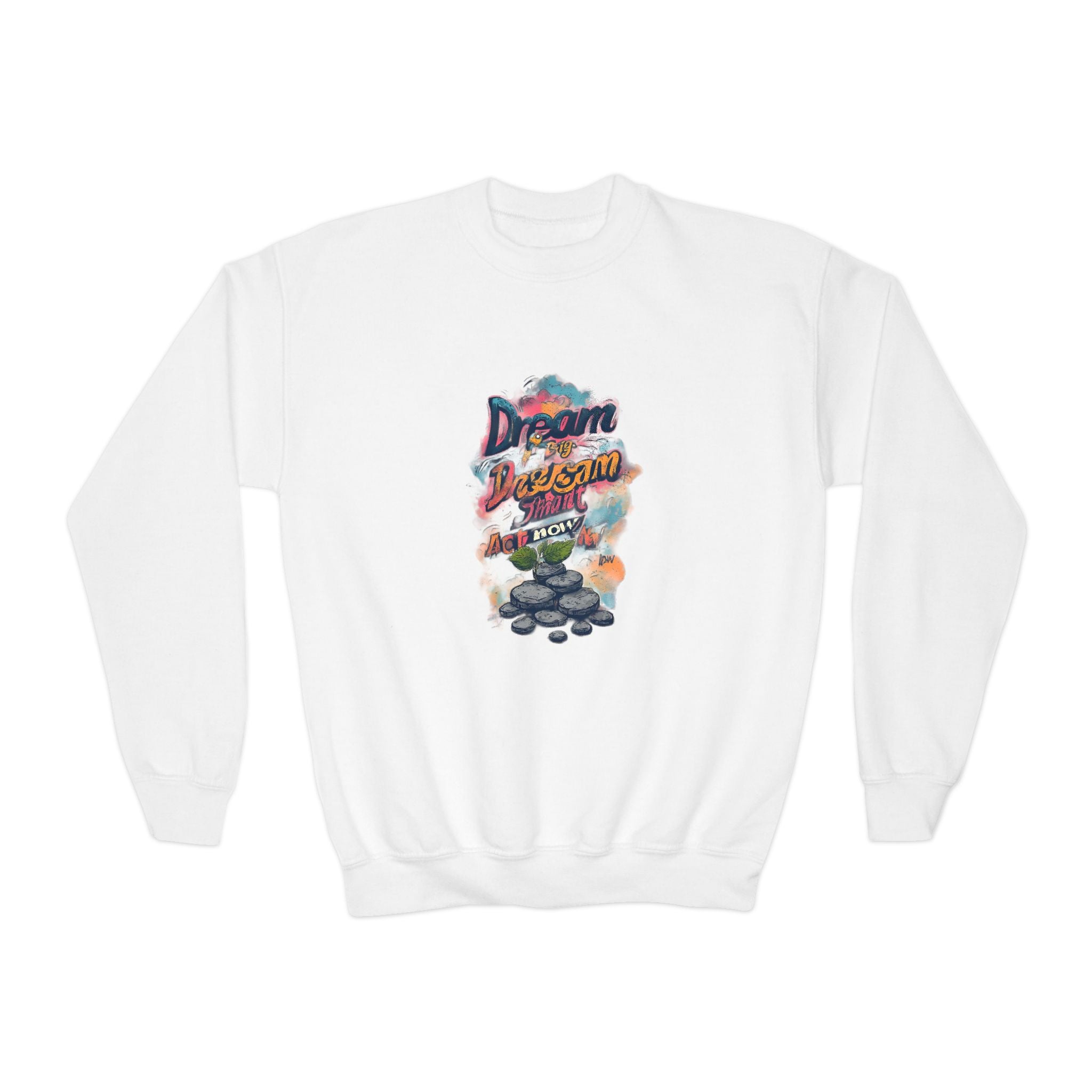 Youth Crewneck Sweatshirt — 'Dream Big, Stay Awesome' Colorful Graphic