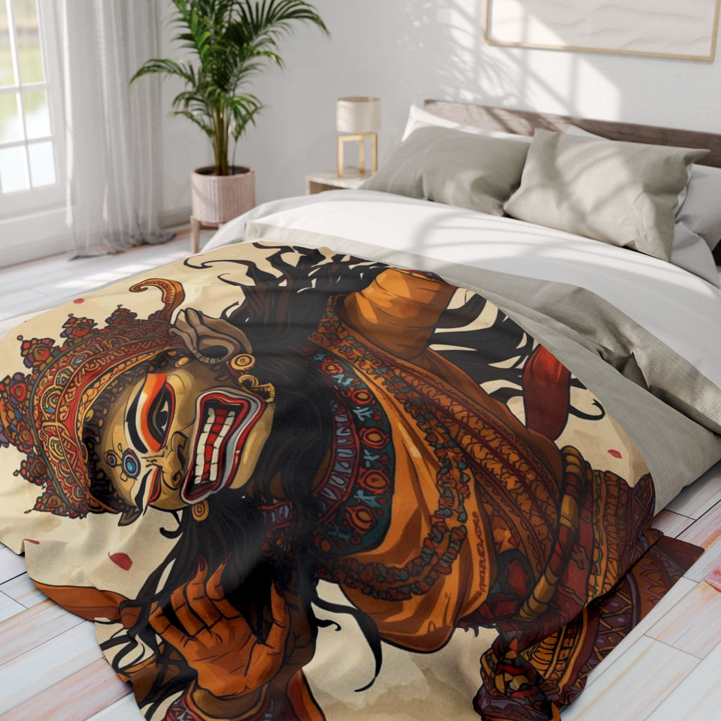 Balinese Barong Art Fleece Blanket — Mythical Masked Dance Throw