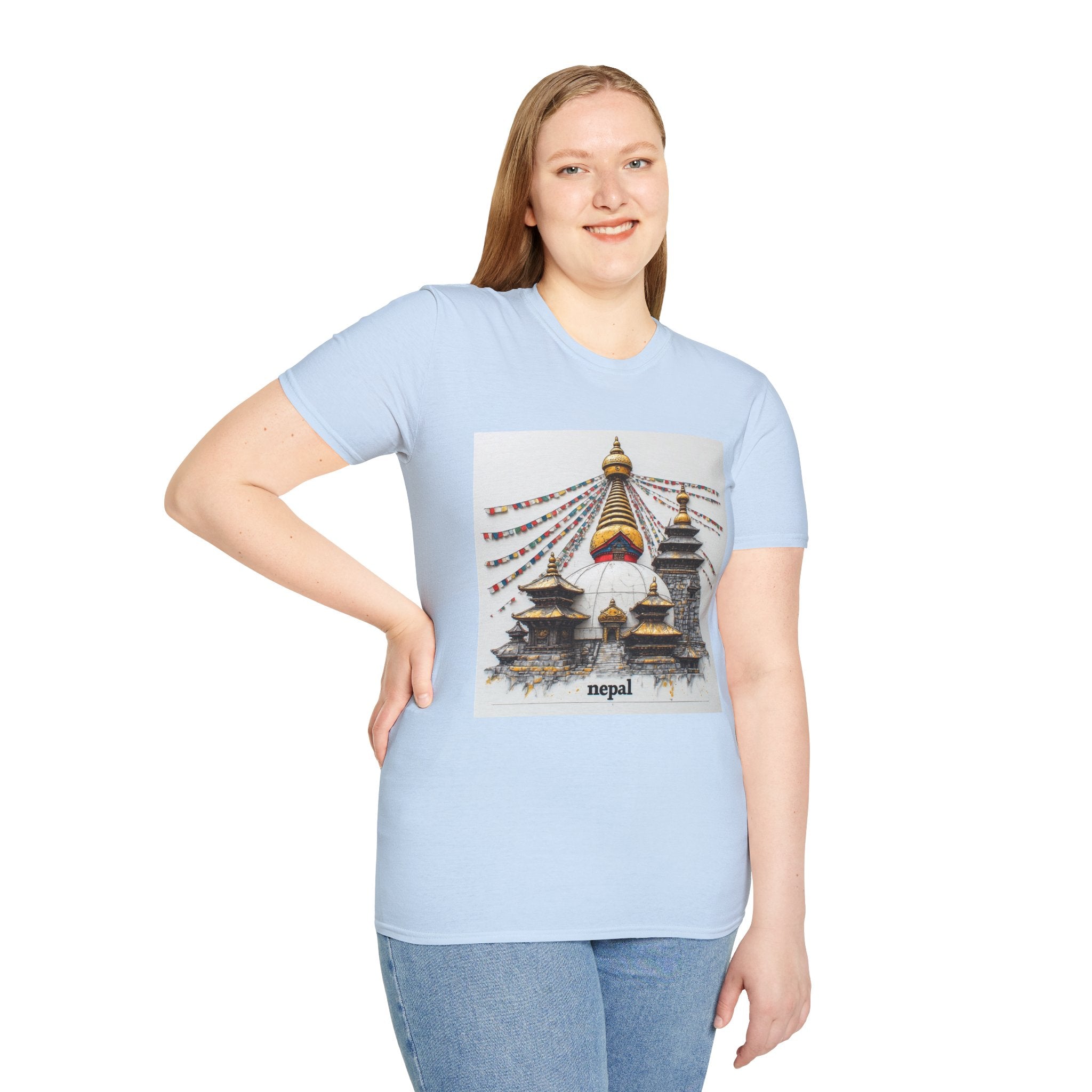 Nepal Temple Graphic T-Shirt — Boudhanath Stupa Prayer Flags Travel Tee