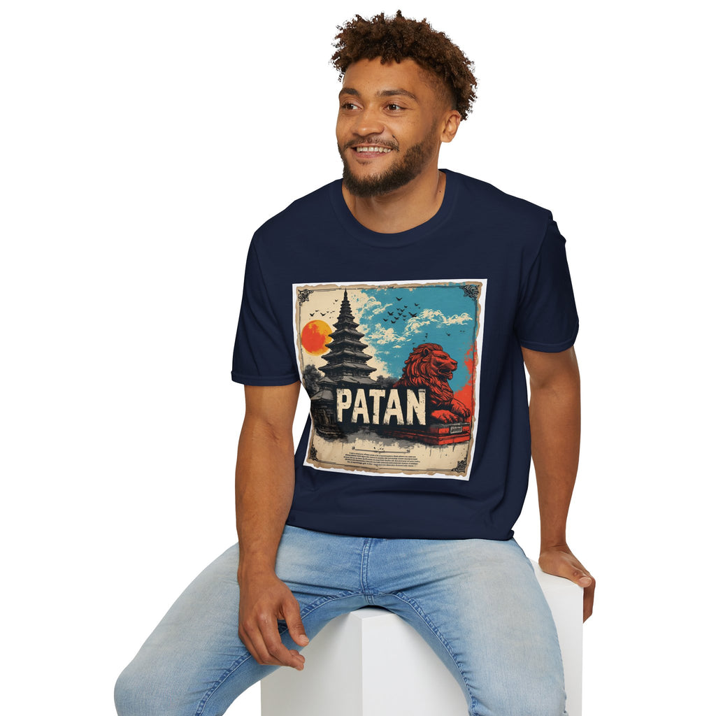 Patan City T-Shirt – Temple & Lion Graphic Tee, Nepali Cultural Heritage Design