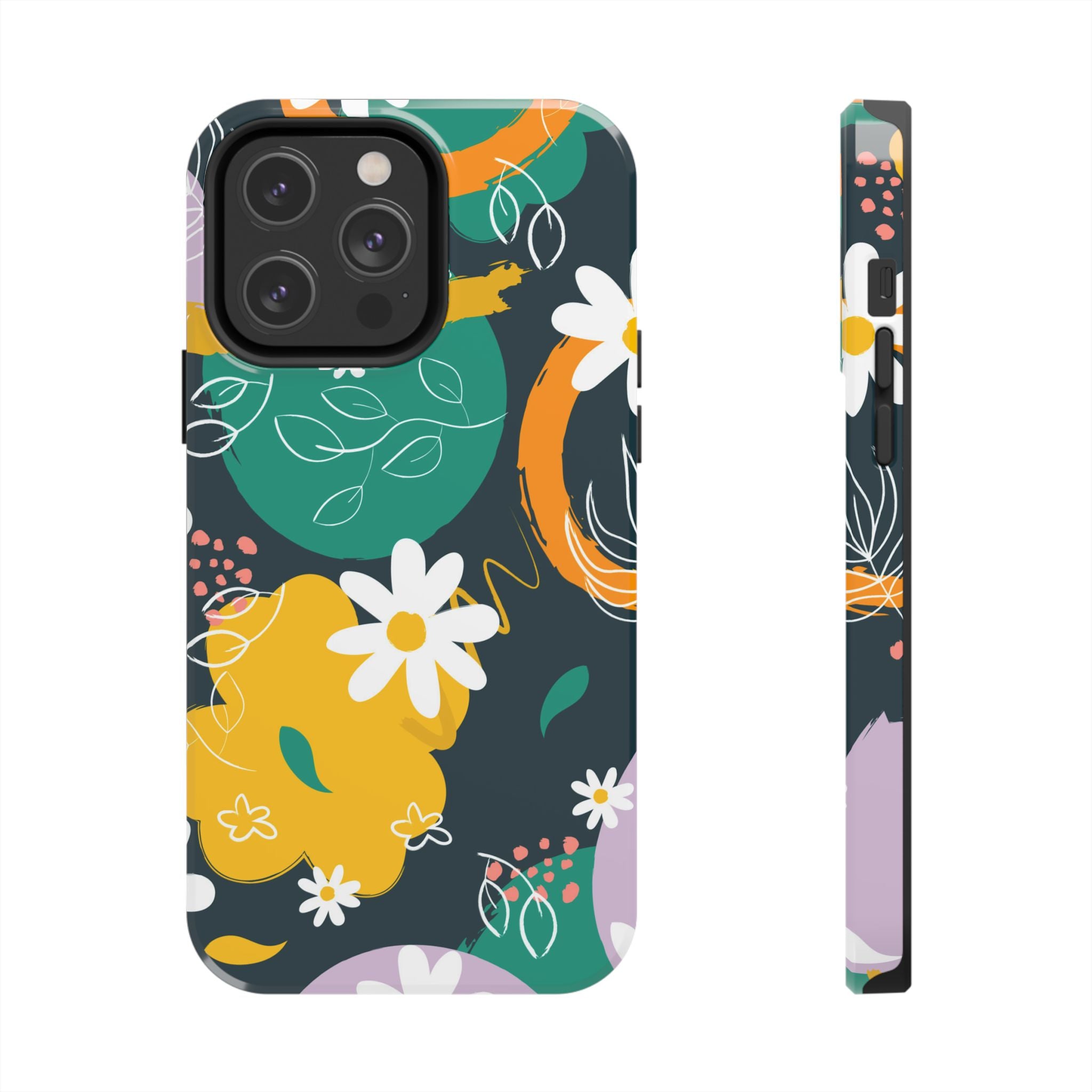 Floral Abstract Tough Phone Case — Colorful Daisies & Brushstroke Design