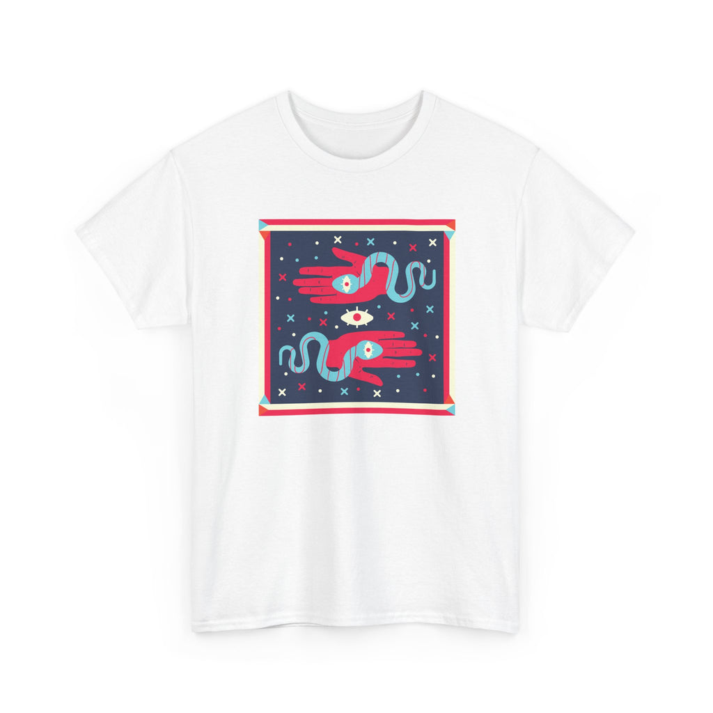 Retro Cosmic Hands T-Shirt — Mystic Hand & Snake Graphic Tee