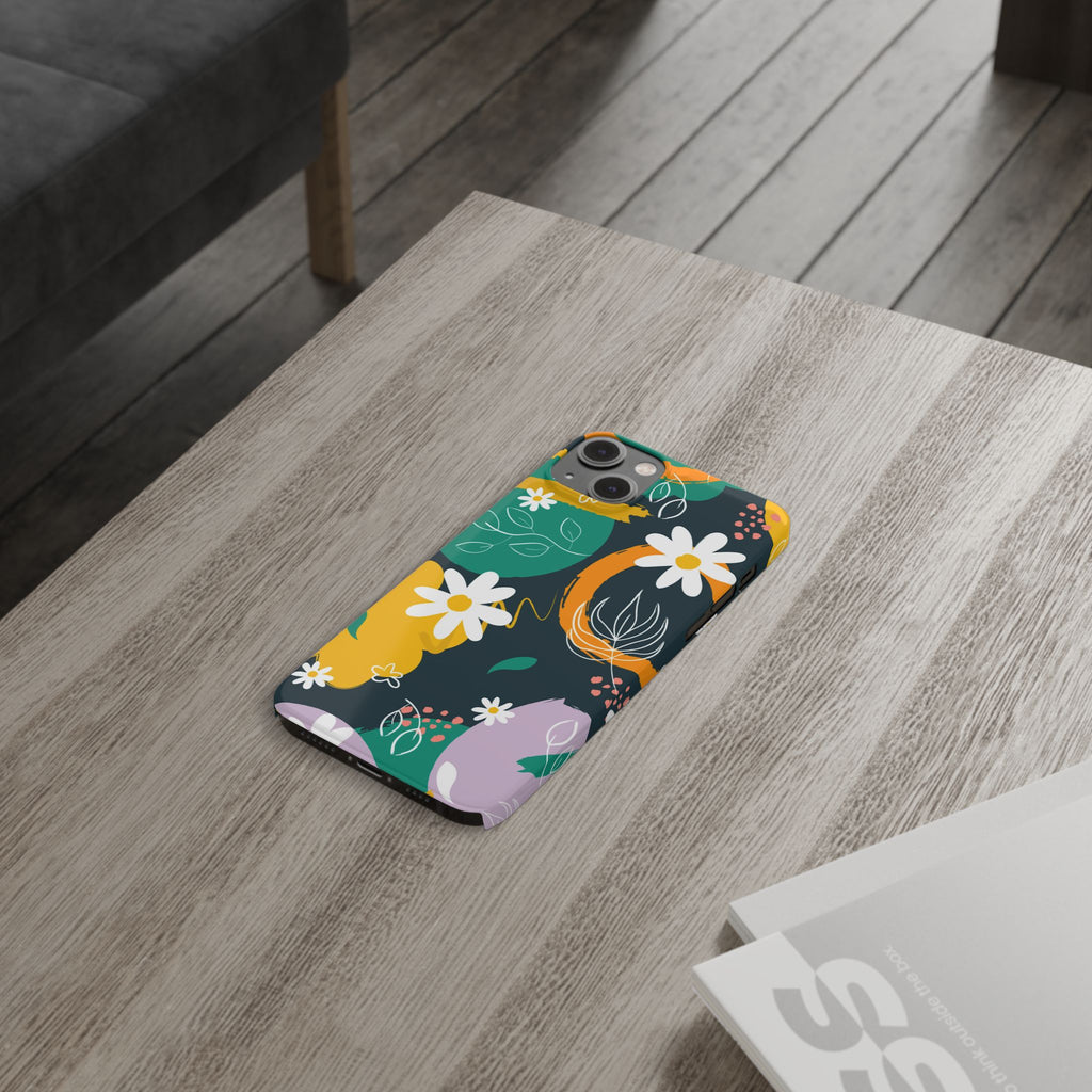 Floral Circle Slim Phone Case — Colorful Abstract Daisies Phone Cover
