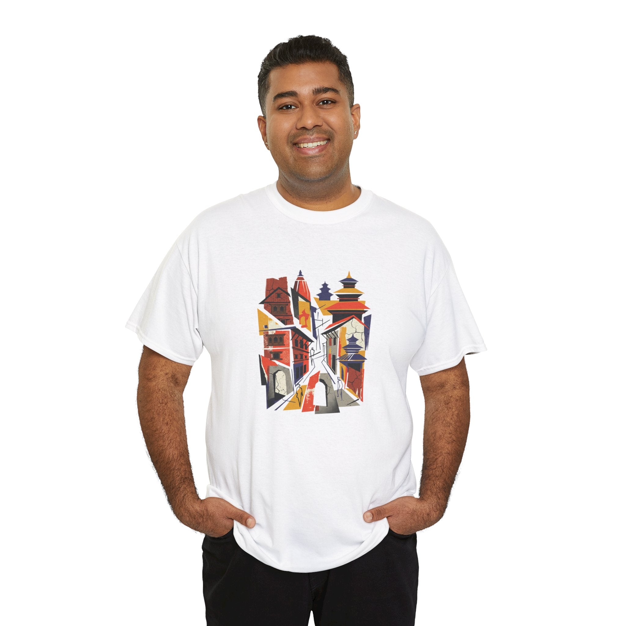 Cityscape Abstract Tee — Colorful Urban Architecture Graphic T‑Shirt