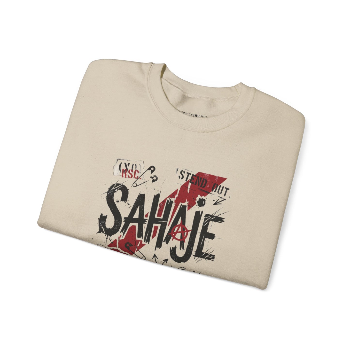 Crewneck Sweatshirt — 'Sahaje' Distressed Script Graphic