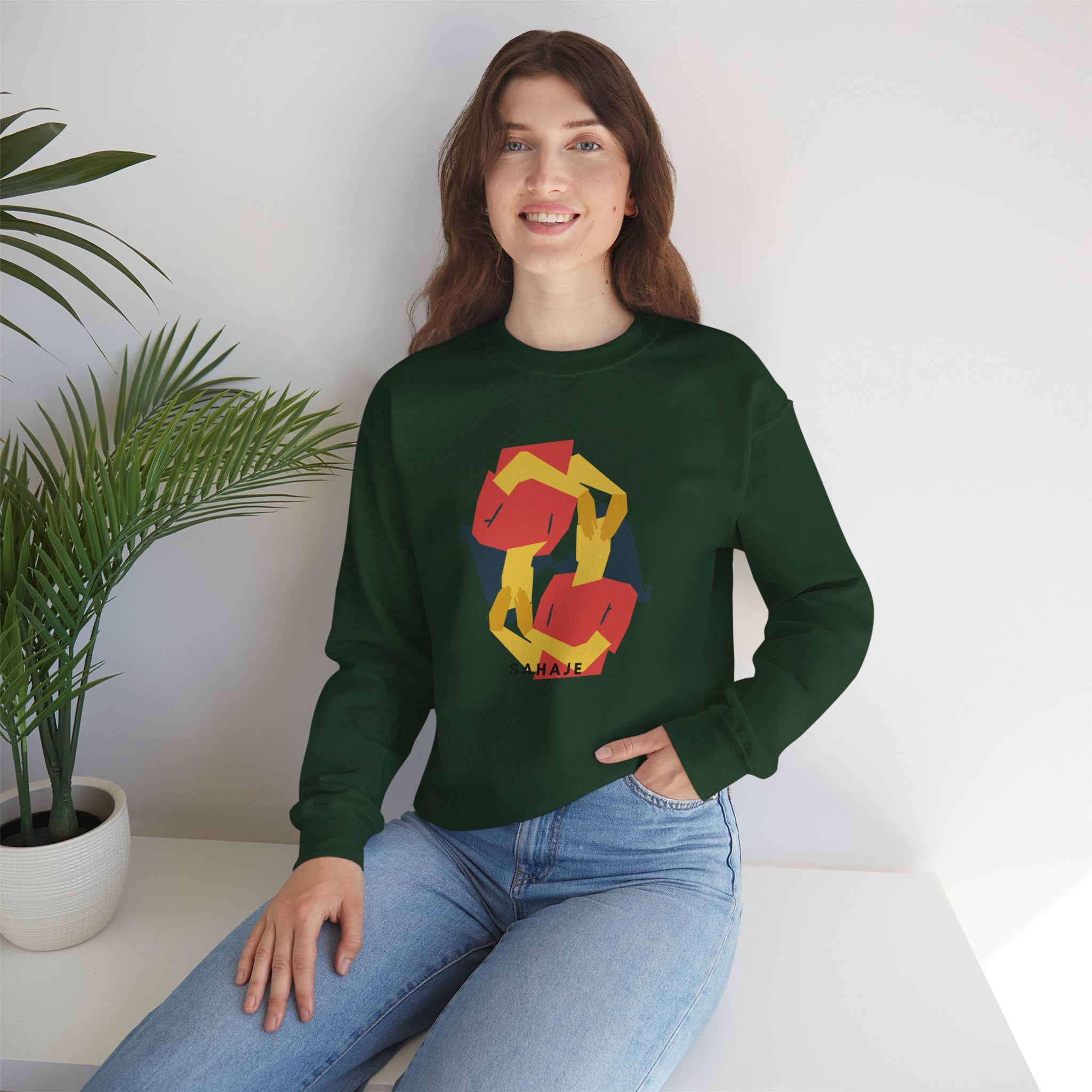 Abstract Flamingo Geometric Crewneck Sweatshirt
