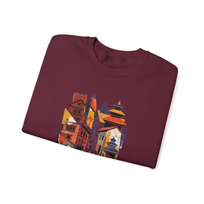 Architectural Cityscape Crewneck Sweatshirt — Abstract Urban Alley Art