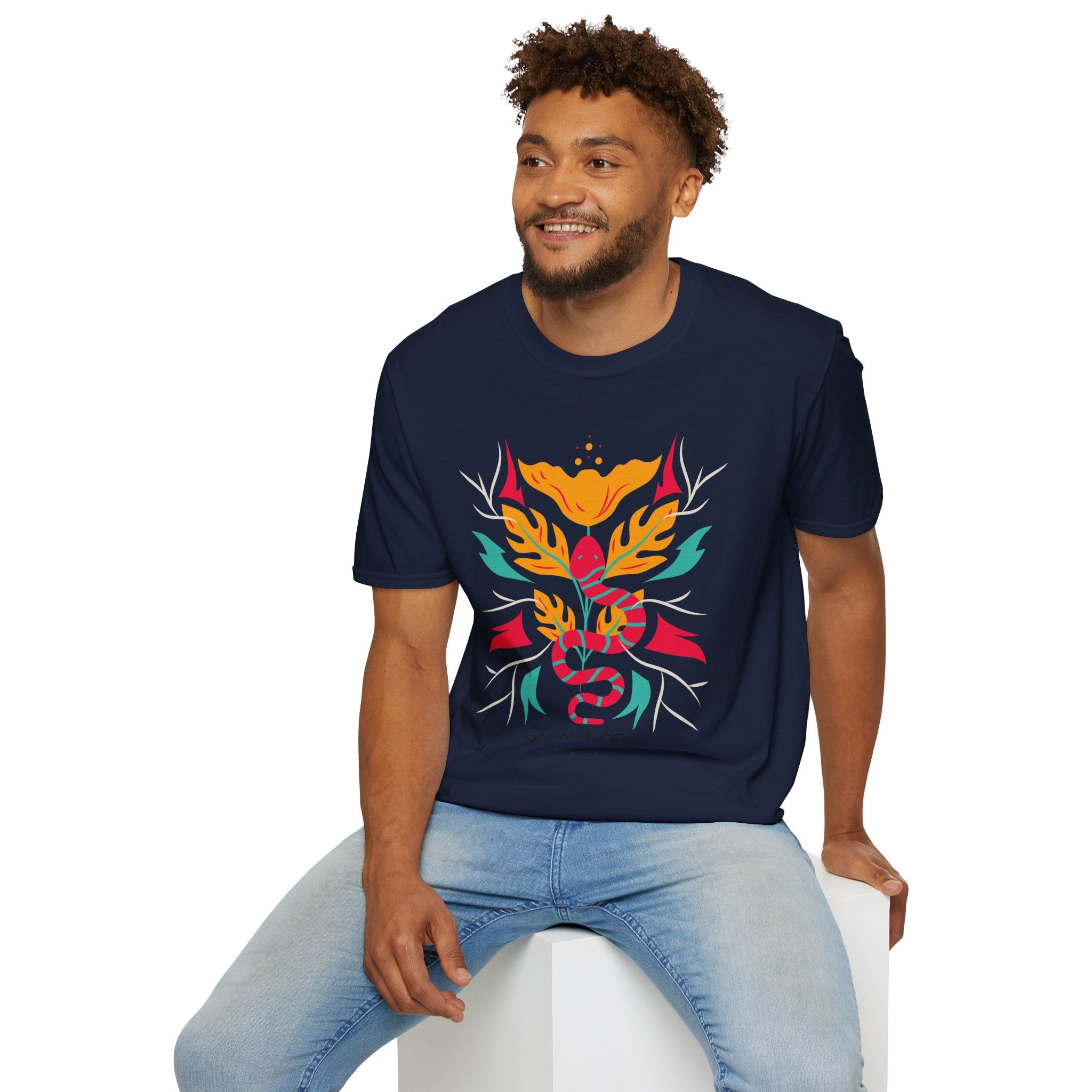Sahaje Floral Snake Graphic T‑Shirt — Colorful Botanical Serpent Tee