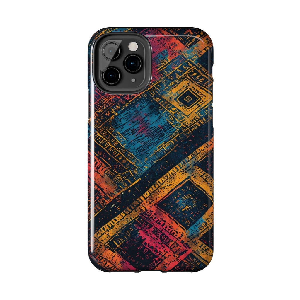 Tough Phone Case – Abstract Rustic Geometric Design (Blue, Orange, Magenta)