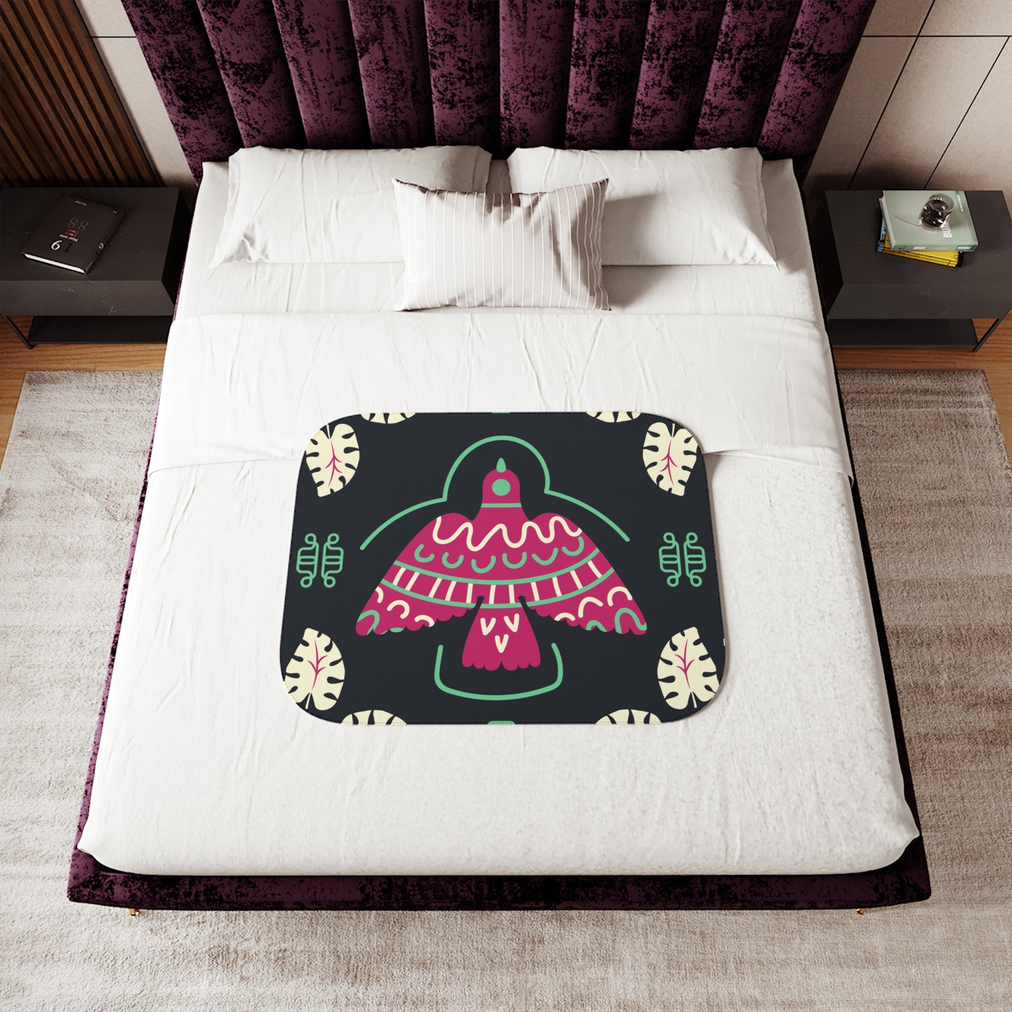 Tribal Thunderbird Sherpa Blanket — Two-Tone Plush Throw