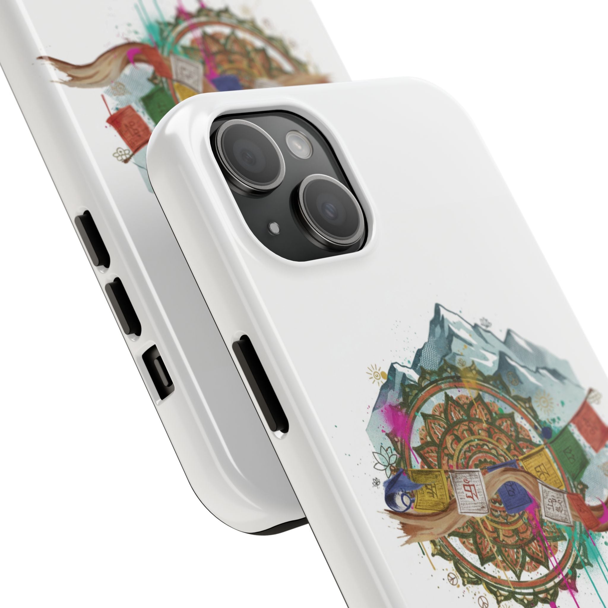 Mountain Compass Tough Phone Case with Prayer Flags & Fish Design