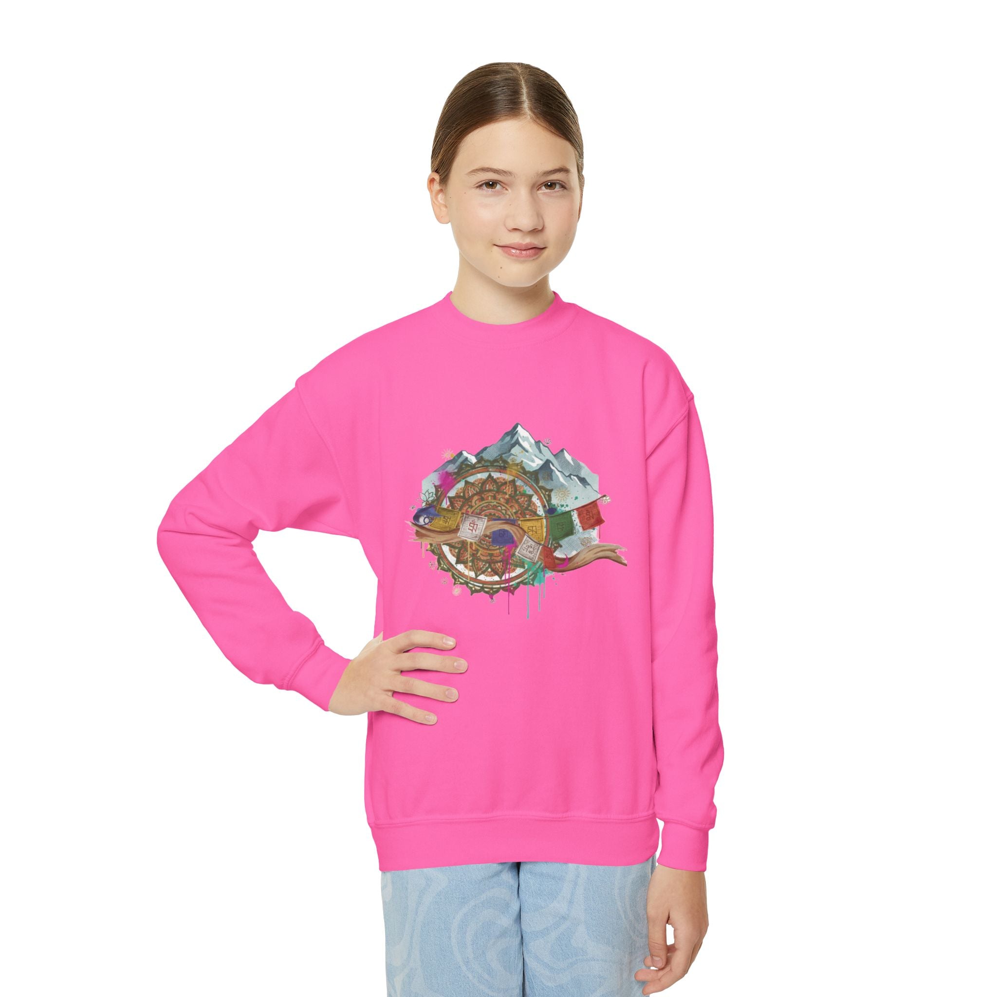 Youth Sweatshirt - Colorful Mountain Adventure Turtle Graphic Crewneck